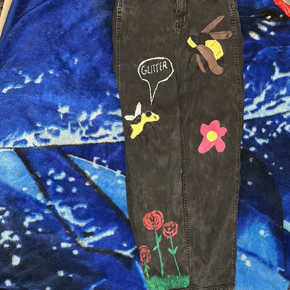 Custom Hand Painted Tyler the Creator Hollister Black Jeans Flower Boys